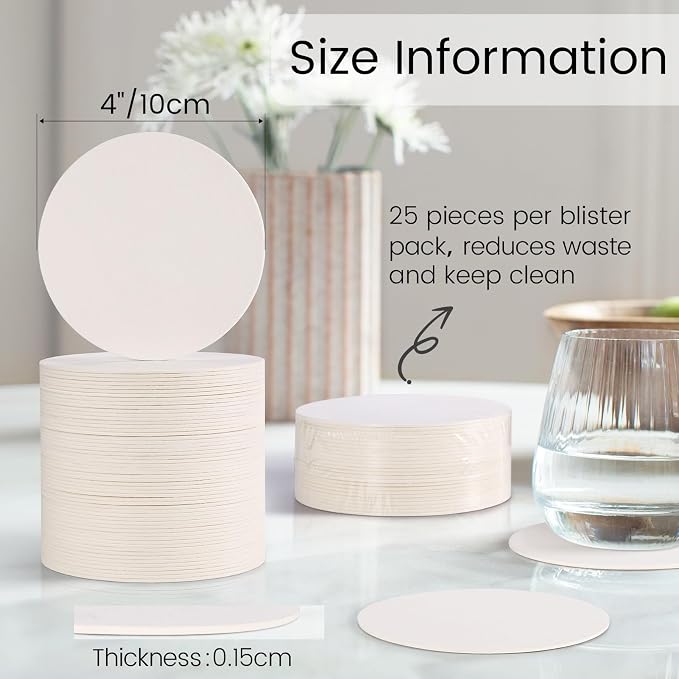 50 PCS Disposable Paper Coasters, Thickened 1.5mm 4 Inch Cardboard Blanks | - Image 2