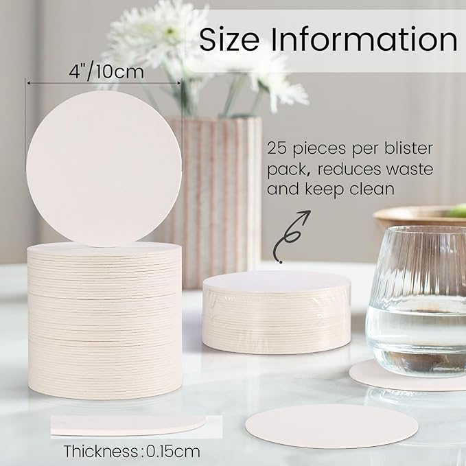 600 PCS Disposable Paper Coasters, Thickened 1.5mm 4 Inch Cardboard Blanks | - Image 2