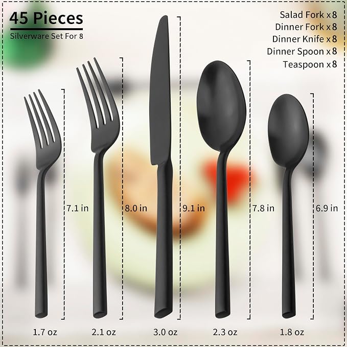 Alata Potter Black 45-Piece Forged Silverware Set - Image 4