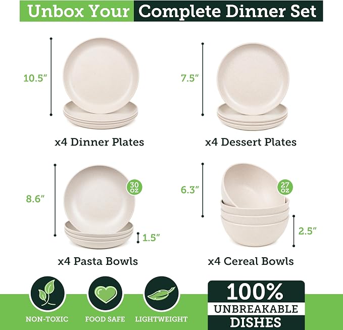 Grow Forward 16-piece Premium Wheat Straw Dinnerware Sets - Image 3