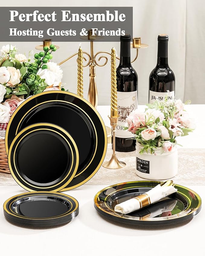 BESTSTAR 100PCS Black Plastic Plates Set - Image 3