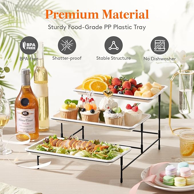 Lifewit 3 Tier Serving Tray, 30 x 17 cm/12 x 6.5" White Plastic Tiered Food - Image 6