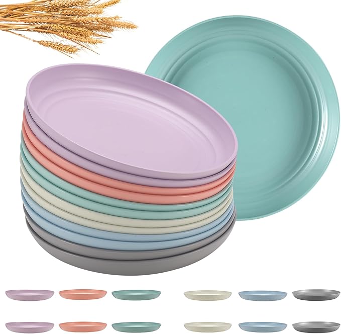 HEYCOME 12 Pcs Unbreakable Deep Dessert Plates Set, 8 inch Reusable Plastic by StayHealthyStayHappy