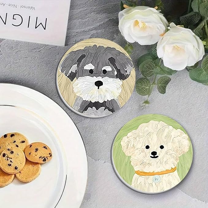 6pcs Cute Dog Coasters Set Round Silicone Drink Coaster - Image 4