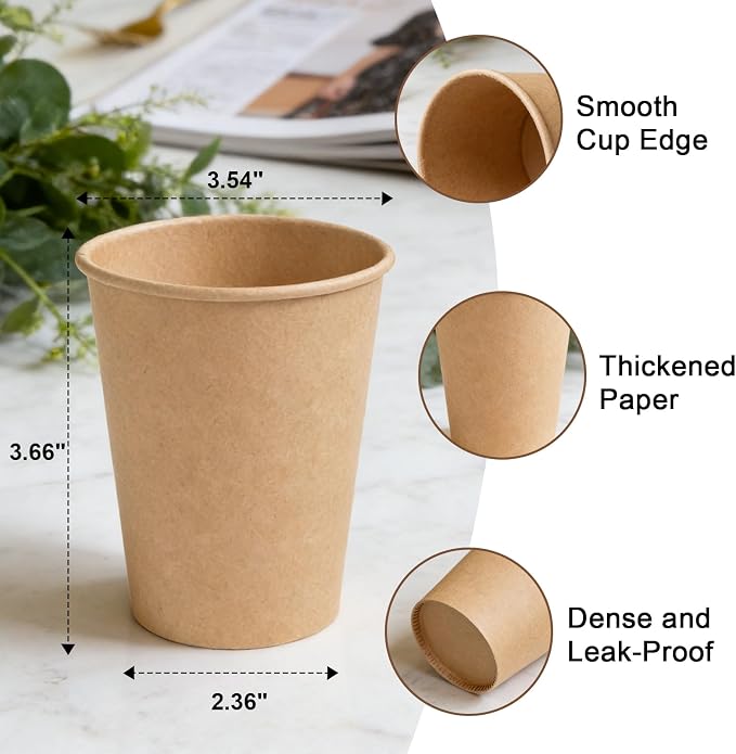 BYSNOW 200 Pack 10 oz Kraft Paper Cups, Disposable Coffee Hot Water Cups | - Image 2
