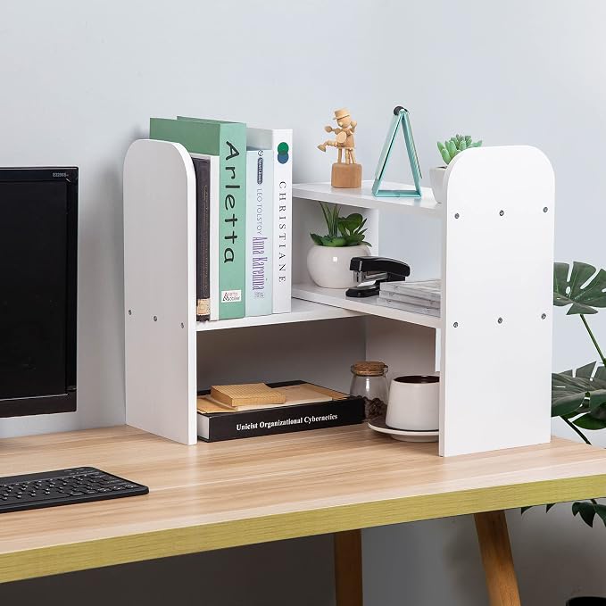 Desktop Adjustable Natural Wood Book Shelf Organizer Office Storage Rack - Image 4