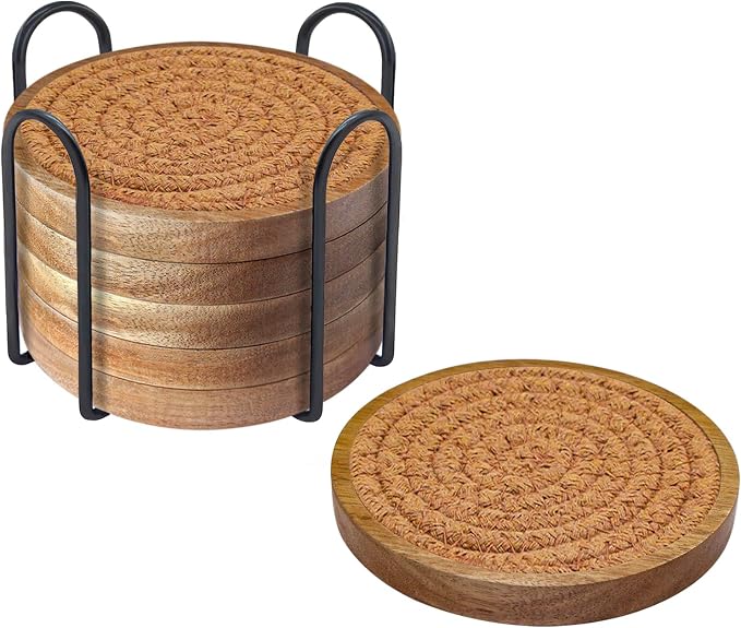 Eykao 6 Pack Coasters for Drinks Absorbent, 4.3 inches Cork Coasters for Coffee by Eykao
