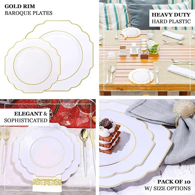 White Hard Plastic Dessert Plates, 50 Pack 8" Disposable Round Baroque Plates - Image 4