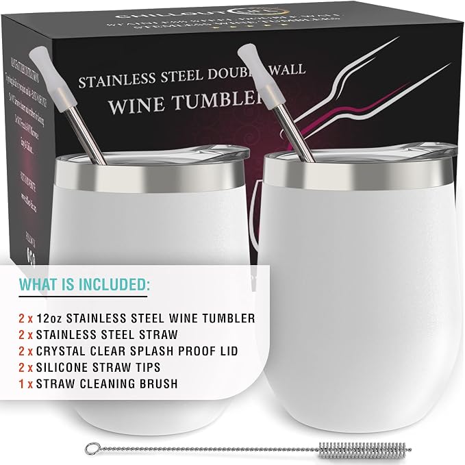 CHILLOUT LIFE 12 oz Stainless Steel Wine Tumblers 2 Pack - Image 5