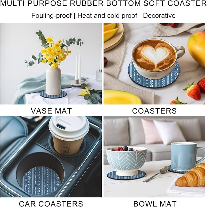 Blue Striped Coasters Set of 6, Absorbent Coasters - Image 6