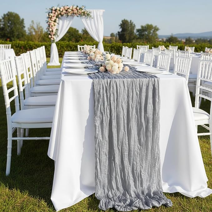 3 Pack Grey Cheesecloth Table Runner 120 Inch Boho Wedding Decor | Cheesecloth - Image 8