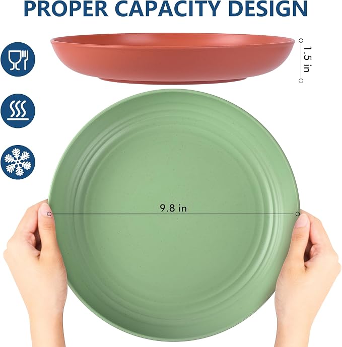 HOTEC 8-Pack 10inch BPA Free Unbreakable Deep Dinner Plates, Wheat Straw - Image 2