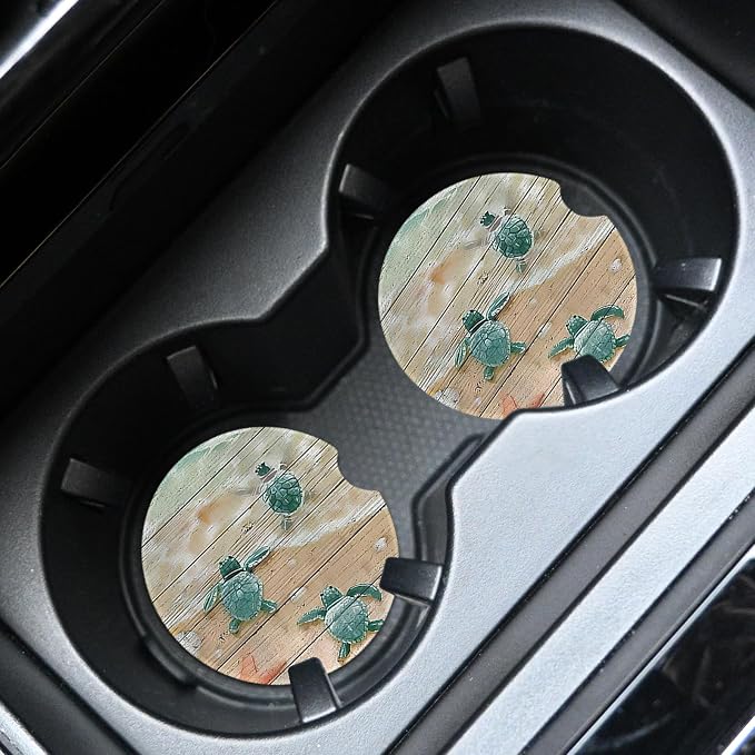 2pcs Cute Sea Turtles Car Coasters, Absorbent Universal neoprener Cup Holder - Image 3