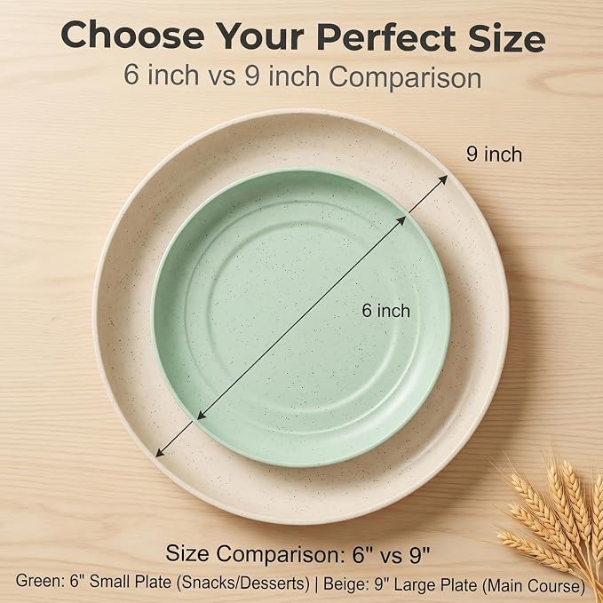 SHECIPIN 12 PACK 6 Inches Lightweight Mini Wheat Straw Plates, Reusable Plate - Image 2