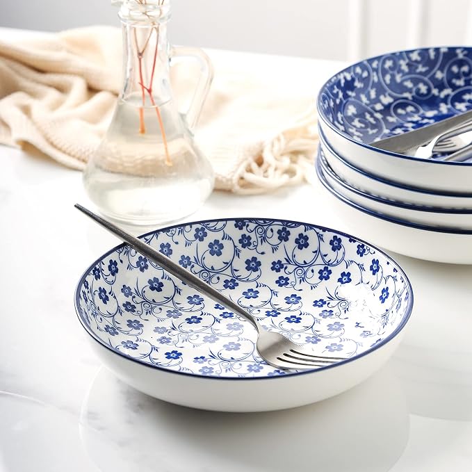 Selamica Porcelain Salad Pasta Bowls, Serving bowls, Microwave & Dishwasher Safe - Image 4