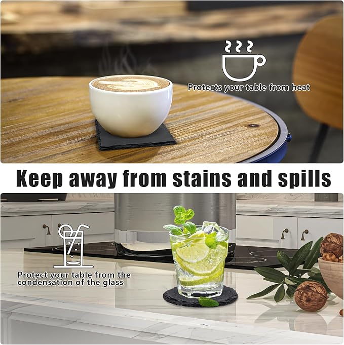 VIBRATITE 72 Pack 4 Inch Square & Round Black Slate Drink Coasters | Laser - Image 4