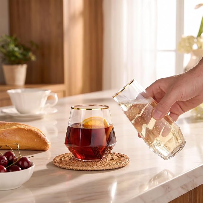 BESTSTAR 96 Pack Gold Rim Plastic Wine Glasses Set, BPA-Free Shatterproof | 48 - Image 7