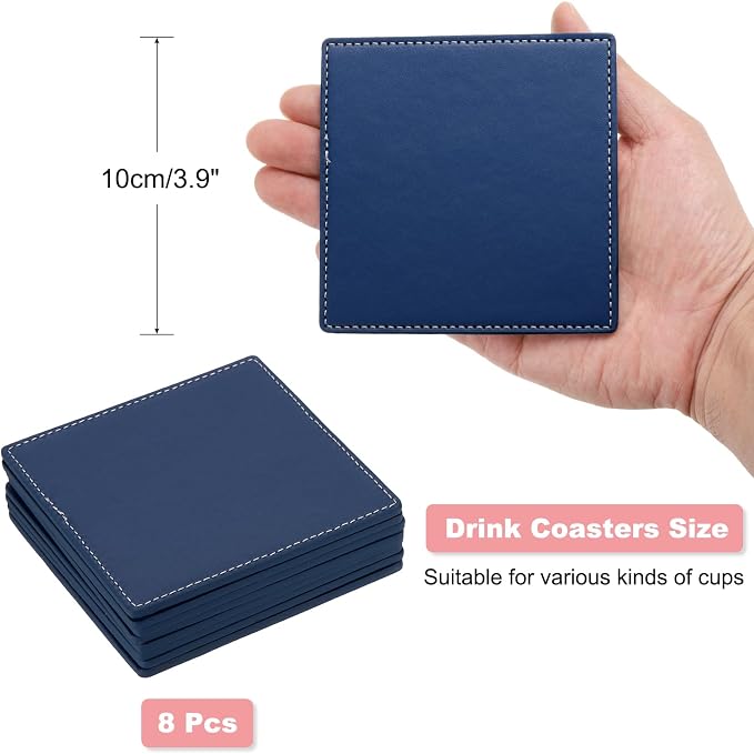 uxcell Square Drink Coasters Set of 8 White Stitched Dual Sided Non-Slip - Image 2