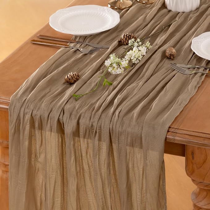 Nude Cheesecloth Table Runner 160 Inches 14 Ft Gauze Table Runner | Summer Boho - Image 5