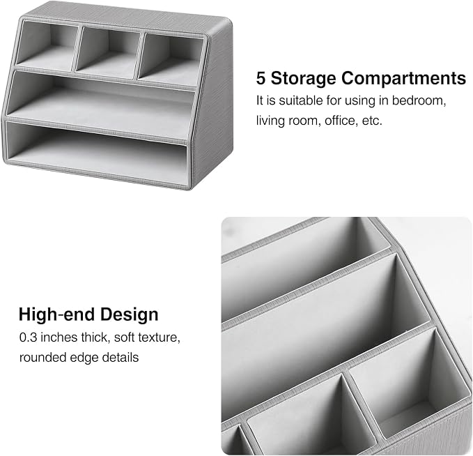 PU Leather Desk Organizer, Remote Control Holder, Office Desk Accessories - Image 5