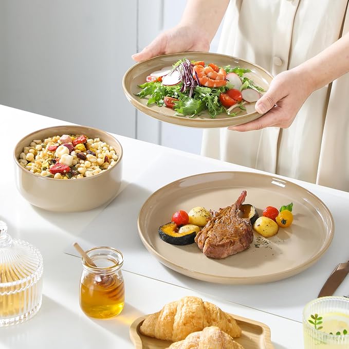 vancasso PLAYA Plates and Bowls Sets, 12 Pieces Brown Dinnerware Sets - Image 6