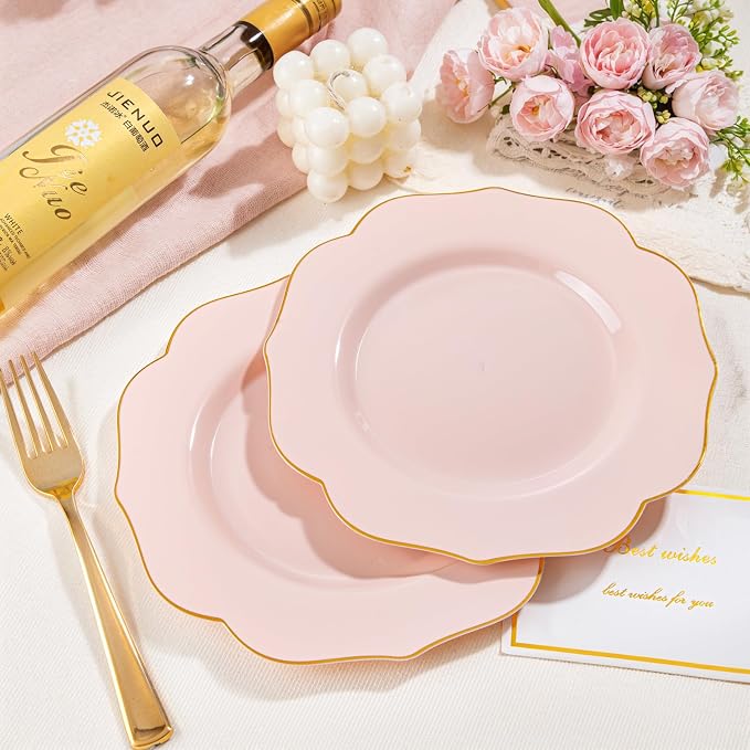 bUCLA 48Pieces Pink Plastic Dessert Plates - Image 7