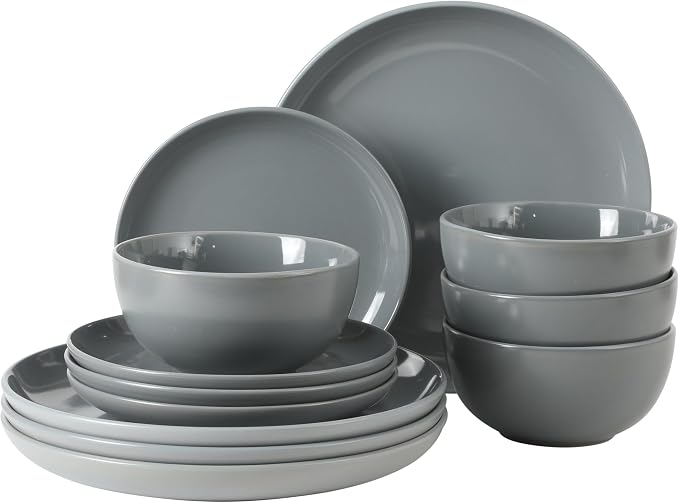 Gibson Home Rockaway 12 Piece Plates and Bowls Matte Outside/Shiny Inside Glaze by GibsonHomewares