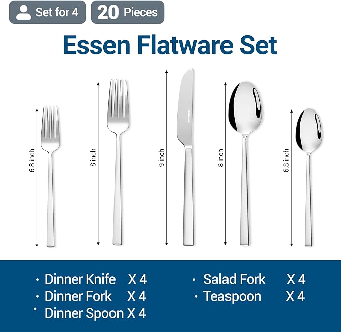 20-Piece Durable 18/10 Silverware Set, Stainless Steel Flatware | Dishwasher - Image 5