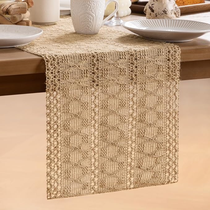MLMW Boho Table Runner 72 inches Small Coffee Table Runner Rustic Burlap - Image 7