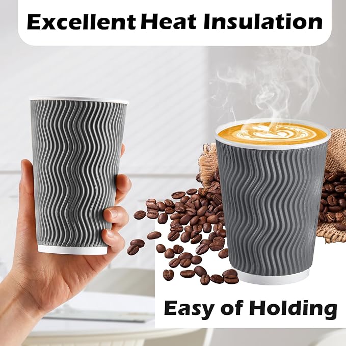 Lamosi 50 Count Insulated Coffee Cups 12 oz, Disposable Paper Cups No Lids | - Image 3