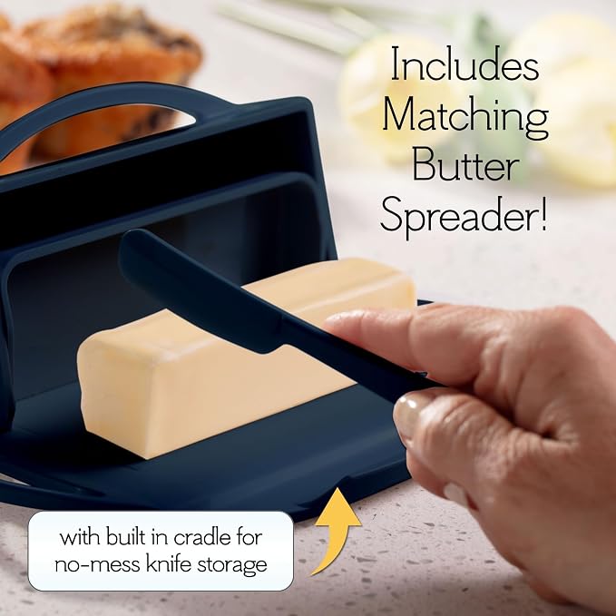 Flip Top Butter Dish with Attached Lid & Matching Knife - Image 3