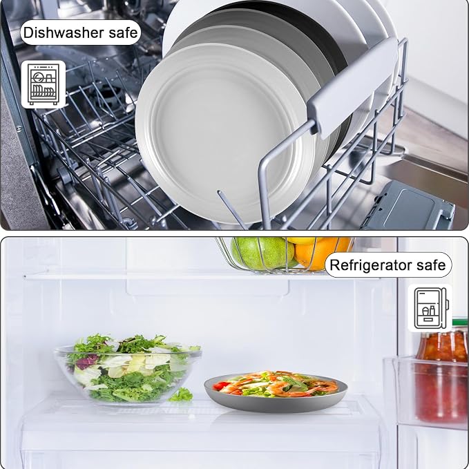 HEYCOME 12 Pcs Unbreakable Deep Dessert Plates Set, 8 inch Reusable Plastic - Image 5