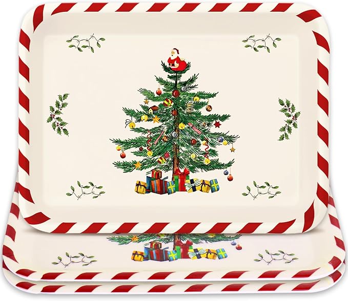 Whaline 3 Pcs Christmas Serving Trays Xmas Tree Plastic Serving Platters Dishes by Whaline