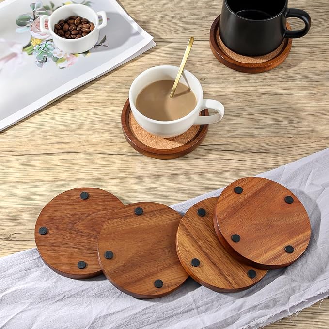 WLWNWFT Wood Cork Coasters for Drinks Absorbent - Image 3