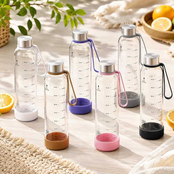 Sursip 18 oz Glass Water Bottles, 4 Pack | BPA-Free Reusable, Measurement - Image 8