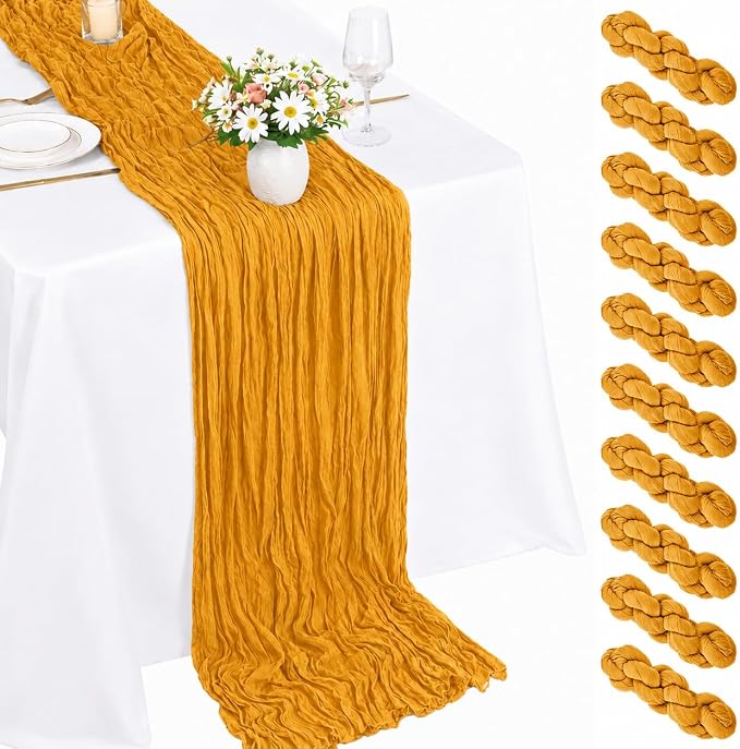 10 Pack Gold Cheesecloth Table Runner 22 x 120 Inch Boho Gauze Table Runner | by Fwxdbwyl