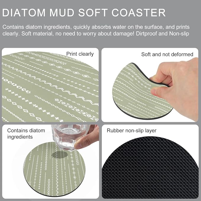 Sage Green Coasters Set of 4 Absorbent Coasters - Image 5