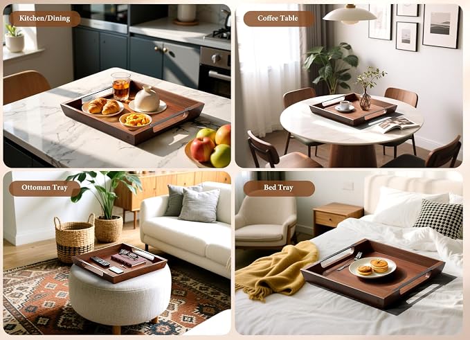 Large Ottoman Tray, 20in Square Acacia Wood Serving Tray - Image 6