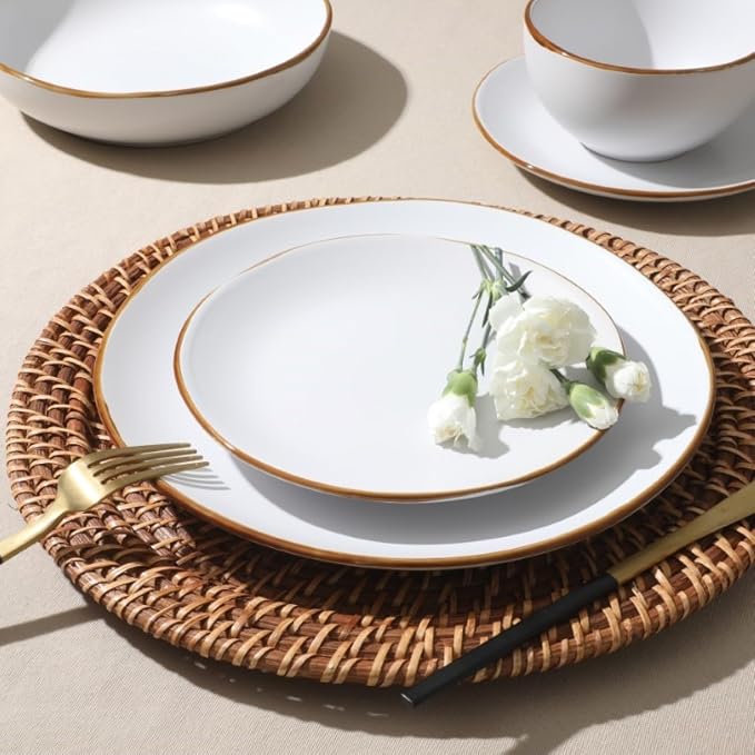 Gibson Home Hazeltine 16-Piece White Stoneware Dinnerware Set – Plates and Bowls - Image 5