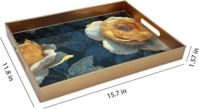 Serving Tray with Handles, 15.7 * 11.8 inches, Plastic Ottoman Tray with - Image 3