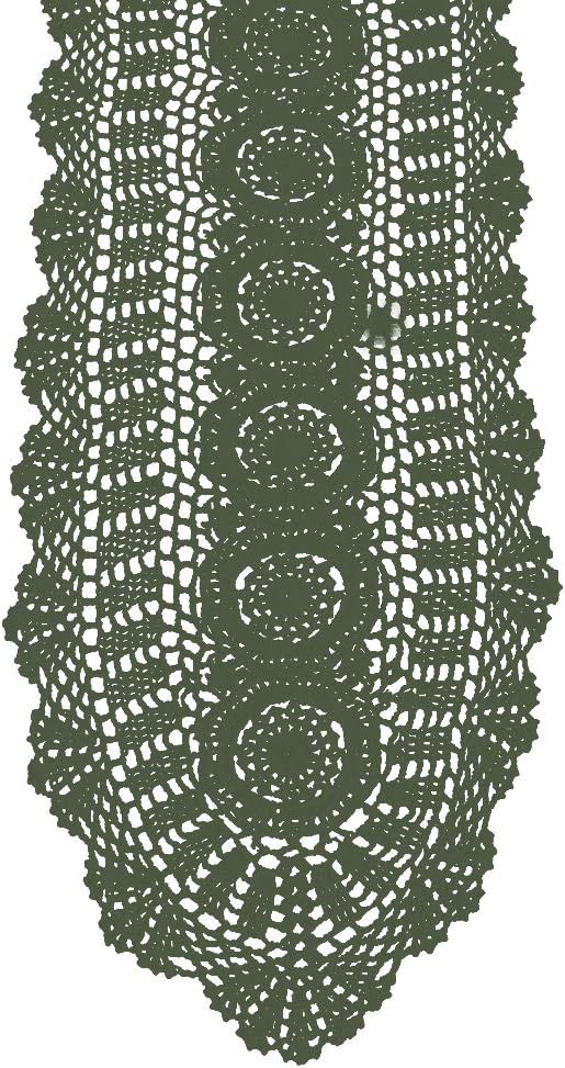 Cotton Handmade Crochet Lace Table Runner Olive Green 12x48 Inch | Oval by KEPSWET