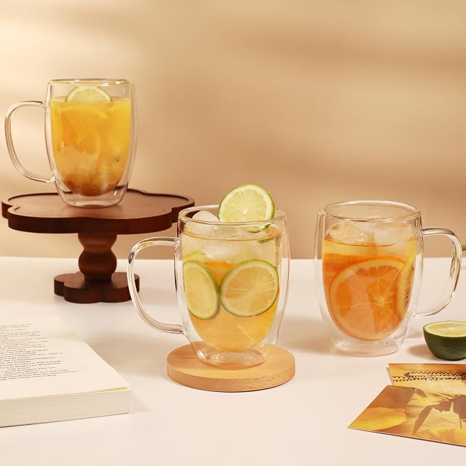 CNGLASS 12oz Double Walled Glass Coffee Mugs, Insulated Glass Mugs - Image 4