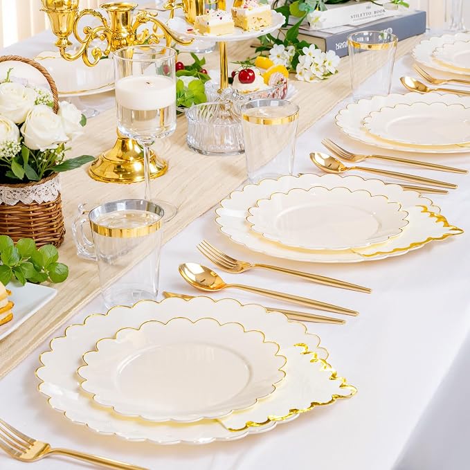 LIYH 210Pcs Ivory Scalloped Plastic Plates, Elegant Platos Desechables Elegantes - Image 6