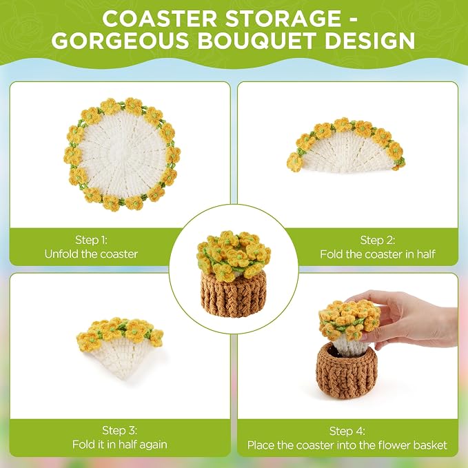 Crochet Flower Coasters, Handmade Bouquet Coasters - Image 3