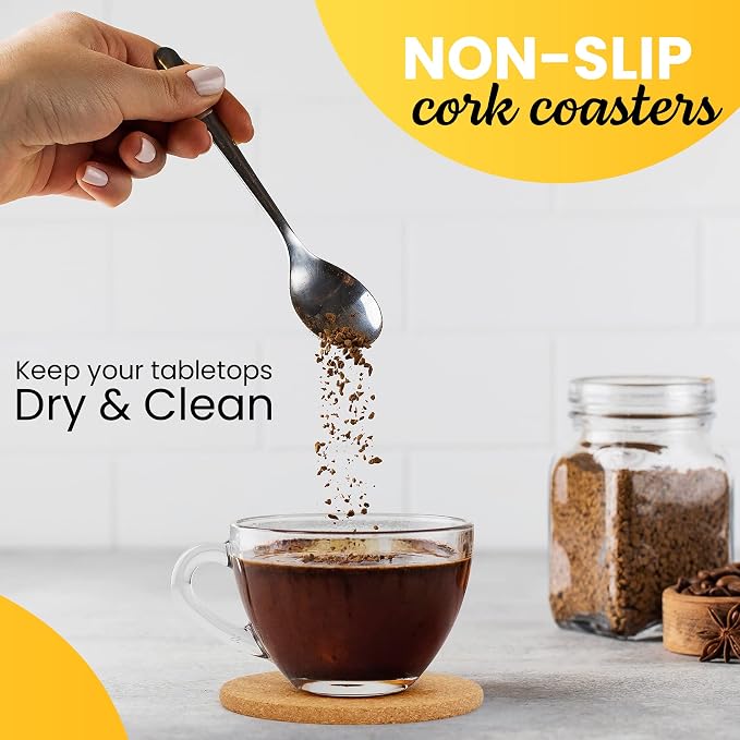 Noe & Malu 4-Inch Round Absorbent Natural Cork Coasters, cups and mugs. - Image 6