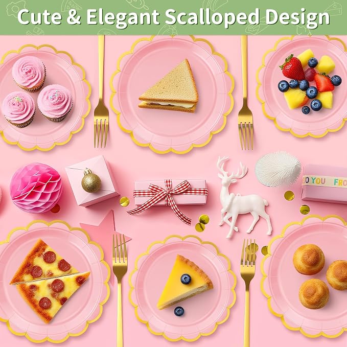 50 Pcs Pink Paper Plates Disposable, Dessert Cake Plates, - Image 6