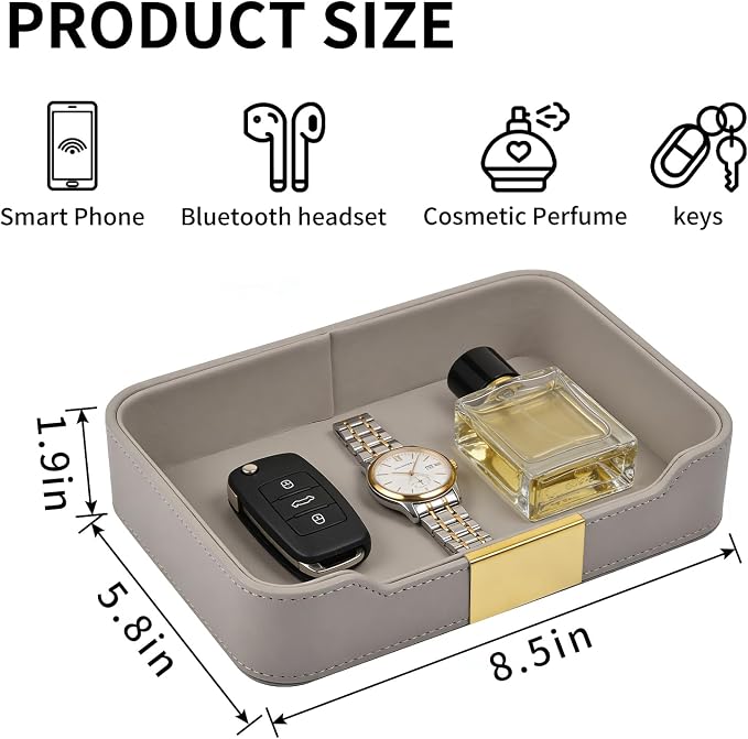 Luxury Leather Valet Tray Desktop Storage Organizer, Bedside Vanity Catchall - Image 3