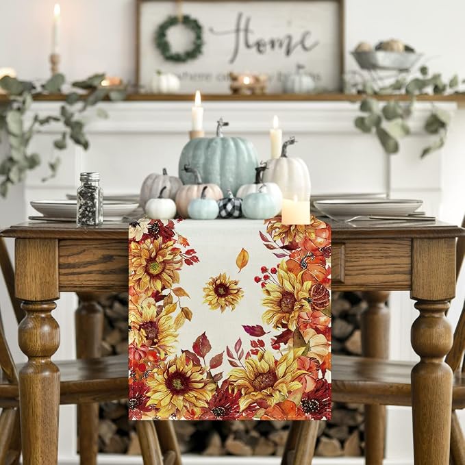 Artoid Mode 210 GSM Fall Table Runner 13x60 Inch Home Party Decor | Sunflower - Image 2