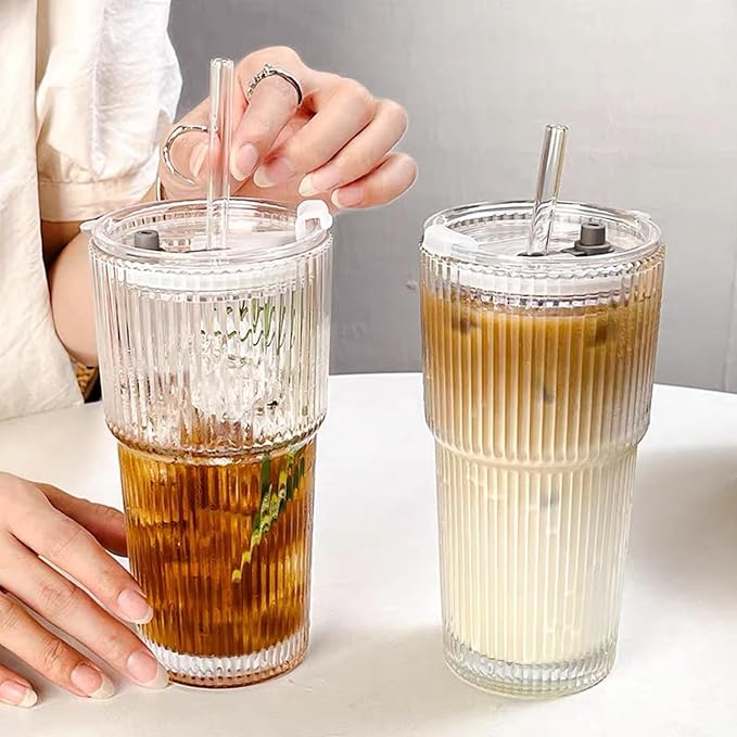 2PCS 20oz Glass Cups with Lids and Straws, Iced Coffee Cups with Lids, Stylish - Image 6