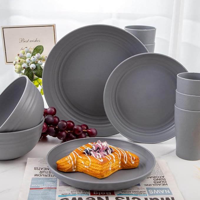 32pcs Wheat Straw Dinnerware Sets, Unbreakable Dinnerware Sets - Image 5